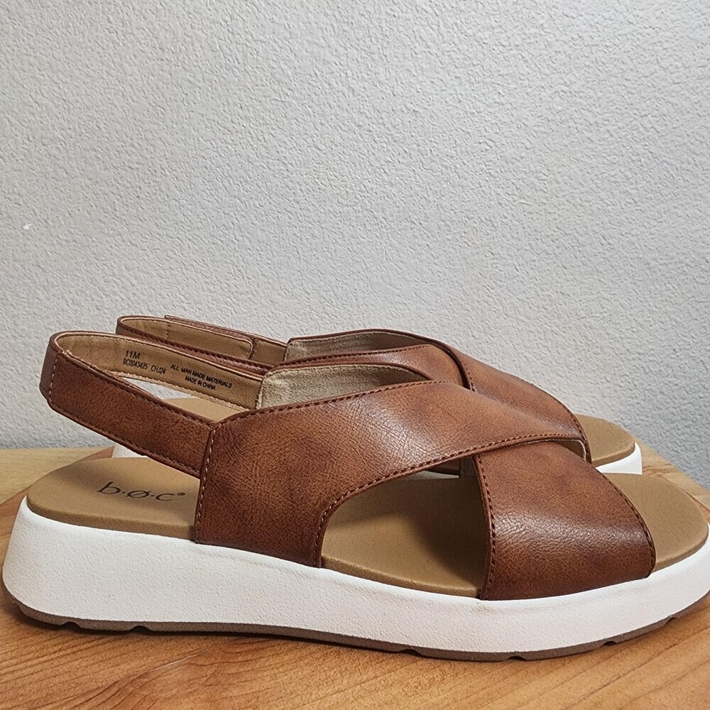 B.ø.c Mattie Sandals Shoes Womens Size 11 Brown Slingback Platform Wedge Comfort